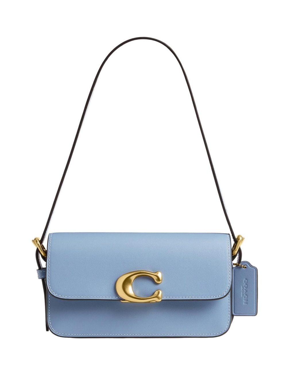 New Coach Light Blue Refined Calf Leather Zoe Shoulder Bag with Gold Hardware